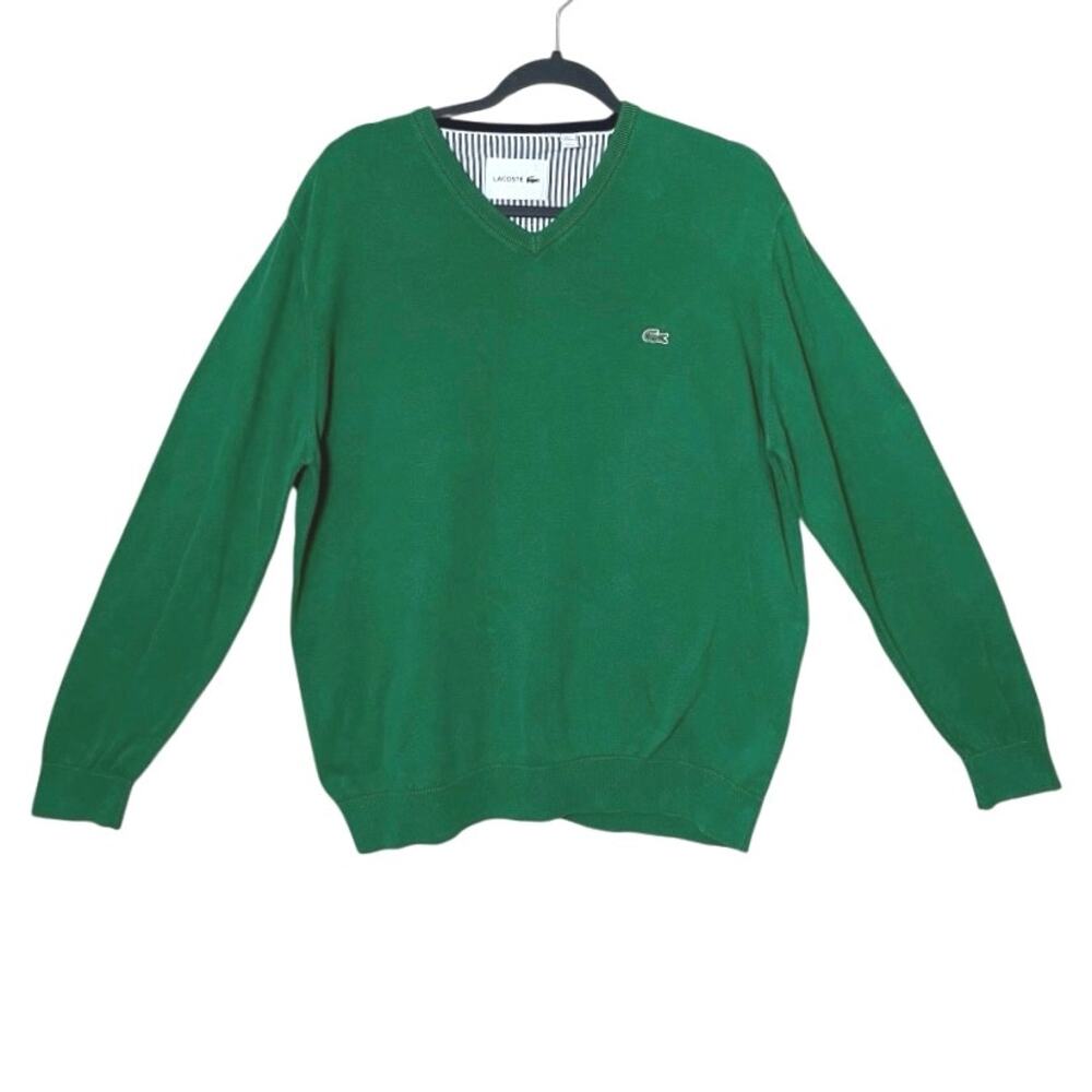 Lacoste Kelly Green V-Neck Knit Sweater XXL Preppy Old Money Tennis Core